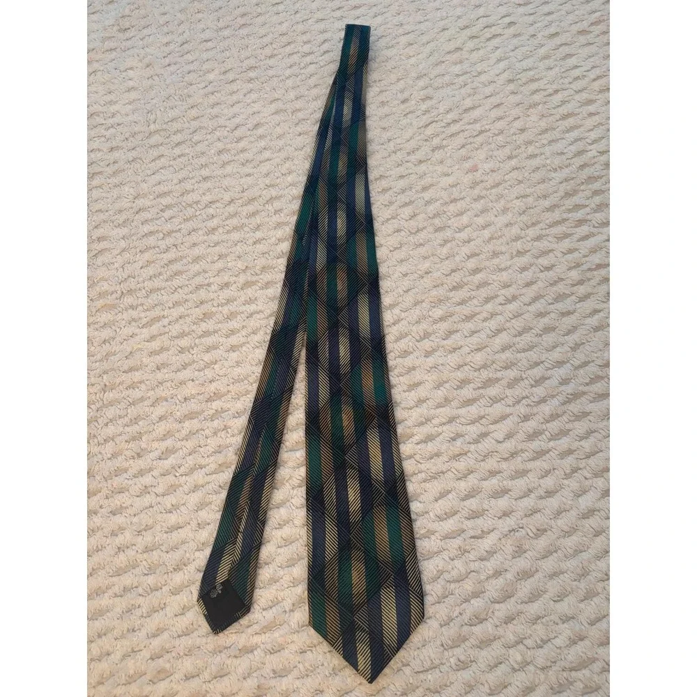 Molteni Gabriele Mens Silk‎ Tie Geometric Diamond Pattern Green Blue Gold Italy